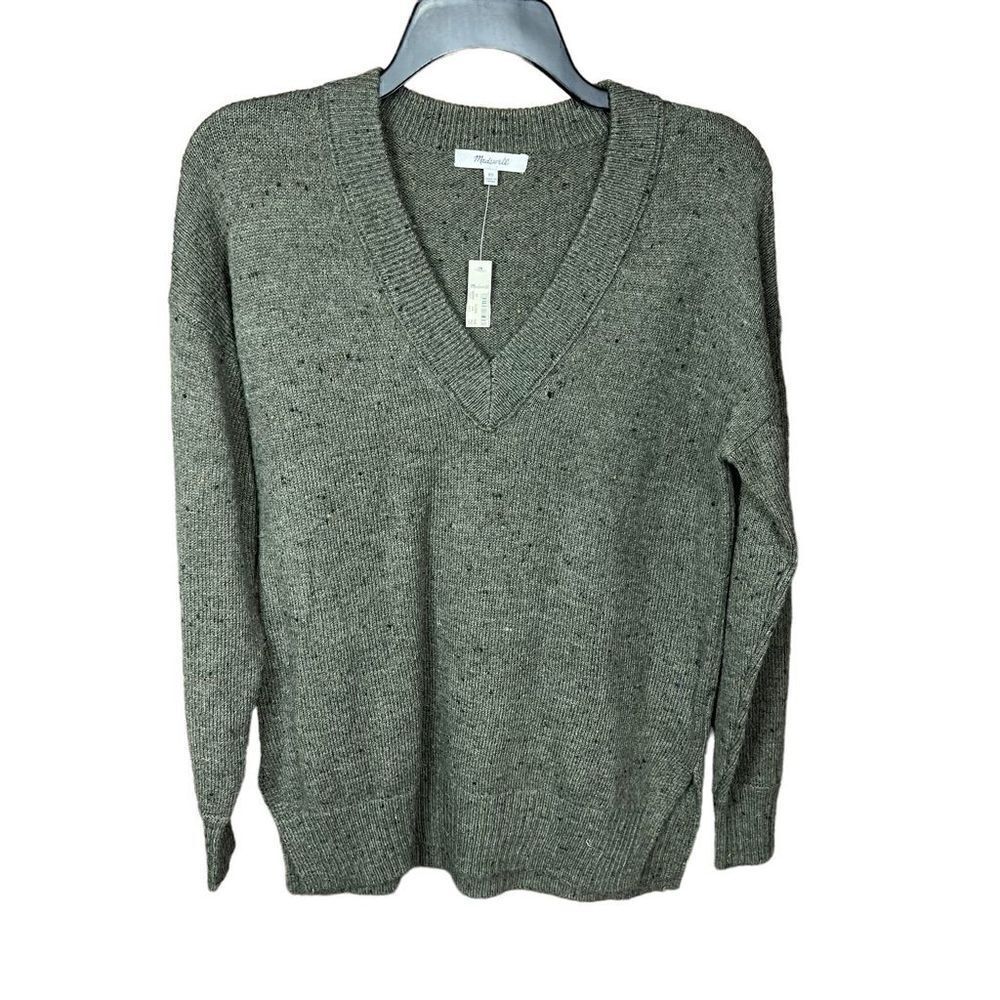Madewell Sweater Donegal Forest Bartlett V Neck Pullover Green Black Speckled XS